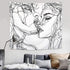 Ruibo Abstract Sketch Art Wall Hanging - Kissing Couple Tapestry, Beach Throw (W:59" H:51")...