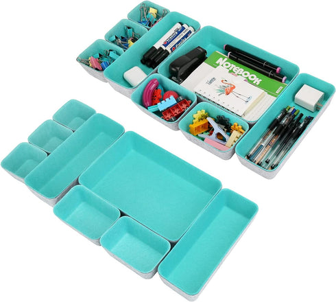8 Pack Felt Drawer Organizer Tray, Desk Drawer Organizer Space Saving Storage Dividers Box, for Home Office Gadgets and Jewelry Storage (Teal)...