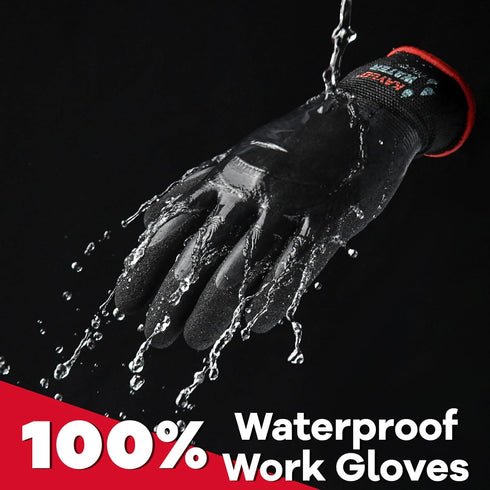 KAYGO Waterproof Work Gloves for Men and Women, Rubber Coated Non-slip Working Gloves for Garden, Outdoor Construction,KG150,Black,S...