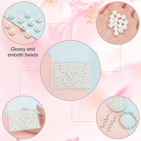 PH PandaHall 6mm about 400Pcs Tiny Satin Luster Glass Pearl Round Beads Assortment Lot for Jewelry Making Round Box Kit White...