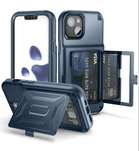 WeLoveCase for iPhone 14 Plus Case for Women, Men Defender Credit Card Holder Cover with Hidden Mirror, Three Layer Shockproof Heavy Duty Protecti...