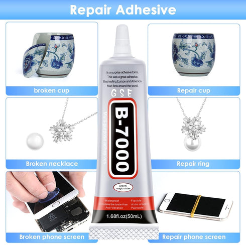 B7000 Glue for Rhinestones Crafts, 3PCS 50ML 1.68fl.oz Clear B-7000 Super Jewelry Glue Transparent Industrial Adhesive for Fabric Phone Repair Jew...
