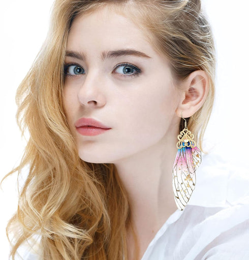 4 Pairs Butterfly Wing Drop Earrings Butterfly Fairy Dangle Earrings Multicolored Butterfly Wing Hook Earrings Simulation Insect Butterfly Wings f...