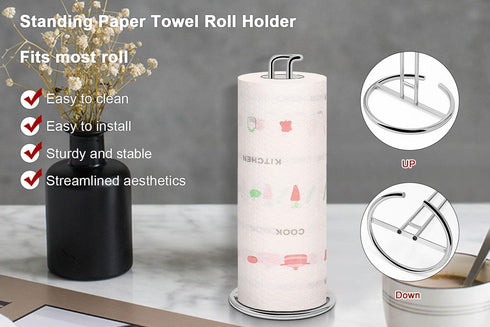 NearMoon Paper Towel Holder Countertop, Sturdy Kitchen Paper Towel Stand Dispenser-All Metal, Standard or Jumbo-Sized for Kitchen Countertop, Farm...