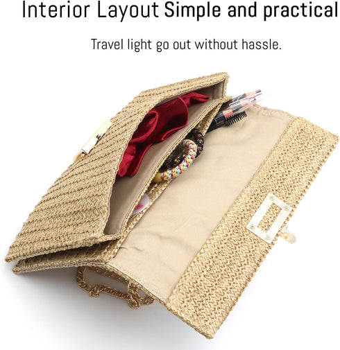 Straw Clutch Purses Women,Clutch Wallet Rattan,Vintage Summer Straw Beach Bag Boho Raffia Beach Bags Evening Bag...