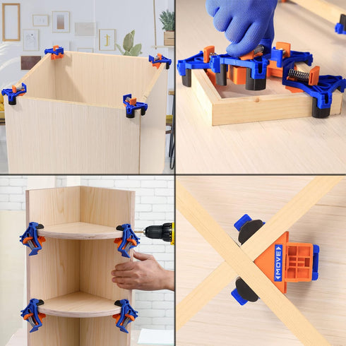 Corner Clamps for Woodworking,90 Degree Right Angle Clamps Set of 4,Woodworking Tools with Work Gloves,Adjustable Spring Loaded Square Clamp for C...