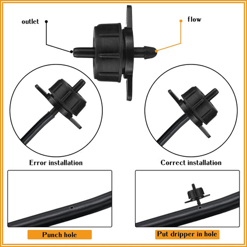 50 Pcs Drip Irrigation Emitters 1/4 Inch 1 GPH Water Tubing Irrigation Tubing Pressure Compensating Dripper Emitters System Drip Tip Constant Flow...