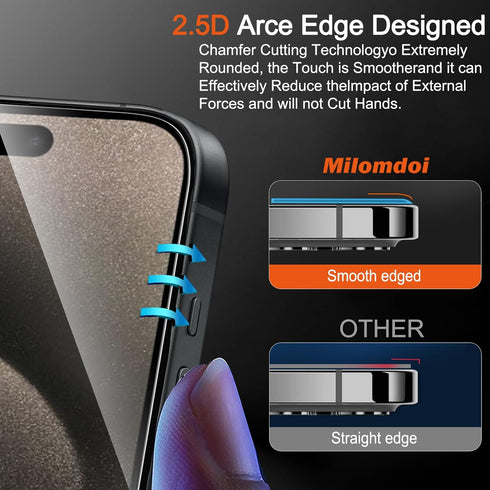 Milomdoi 3 Pack Screen Protector for Apple iPhone 15 Pro Max with 3 Pack Tempered Glass Camera Lens Protector, Ultra 9H Accessories, Case Friendly...