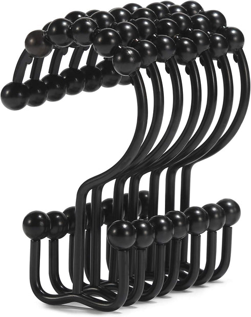 Shower Curtain Hooks, Goowin Shower Curtain Rings, Stainless Steel Black Shower Curtain Hooks, Shower Curtain Rings Rust Proof, Free Sliding Doubl...
