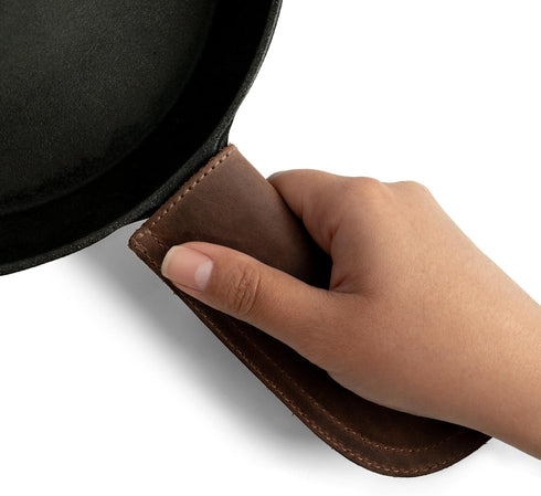Hide & Drink, Full Grain Leather Hot Handle, Cast Iron Protector, Panhandle Potholder, Double Layered, Double Stitched, Slides On/Off Easily onto ...
