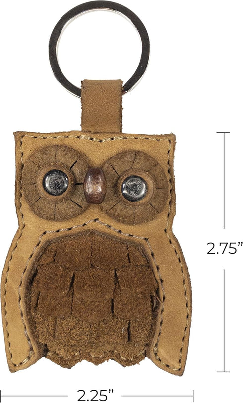 Hide & Drink Critter Keychain Rustic Leather Animal Key Ring Holder Handmade Hoot Owl...