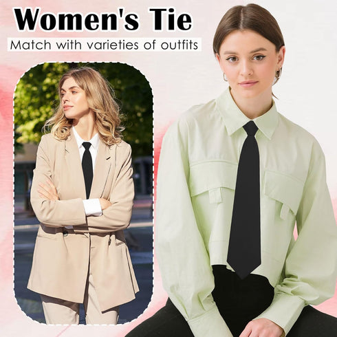 Womens Ties, Black Neck Tie for Women, Zipper School Girl Uniform Tie, Women Accessories for Dress Shirt Business...