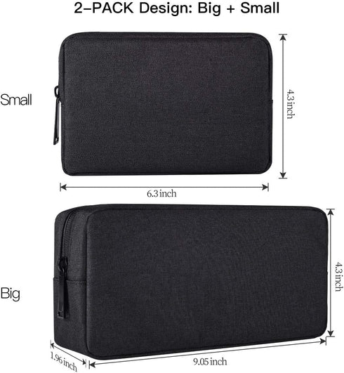 imComor Universal Electronics Accessories Case, 2-Pack Portable Soft Carrying Case Bag Wire Cable Organizer for Hard Drive, Power Adapter, Laptop ...