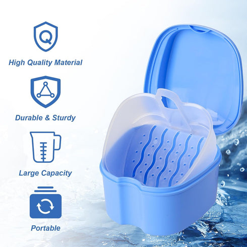 2 Pack Denture Case, Denture Cup Retainer Cleaner Case Denture Cups for Soaking Dentures False Teeth Container Portable Retainer Case with Srainer...