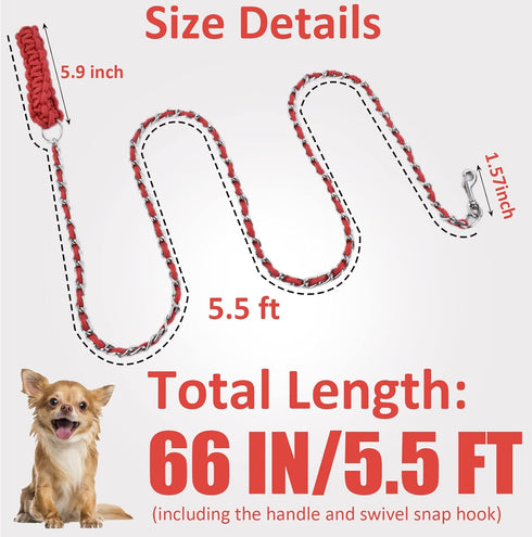 Chain Dog Leash Chew Proof Dog Leash for Medium Large Dogs, 5.5 FT Heavy Duty Metal Leashes with Anti Bite Rope Handle for Training Walking Dogs (...