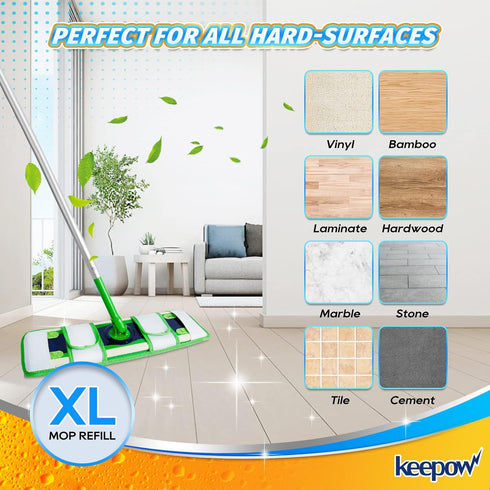 KEEPOW XL Wet Pads Refills for Swiffer XL, Wet Mopping Cloths for Swiffer XL Mop, Reusable Microfiber Mop Pads for Hardwood Floor, 4 Pack...