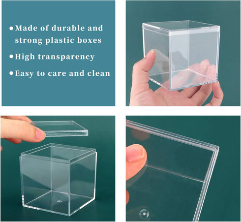 dedoot Clear Acrylic Boxes with Lid, 4 Pack 3.3x3.3x3.3 Inch Clear Acrylic Plastic Square Cube Small Acrylic Storage Containers for Favors, Sweets...