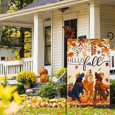 BLKWHT Fall Dogs Garden Flag 12x18 Vertical Double Sided Autumn Leaves Thanksgiving Holiday Outside Decorations Burlap Yard Flag BW506...