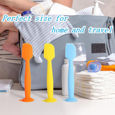 Baby Diaper Cream Spatula 3 Pack Butt Paste Spatula Soft Silicone Diaper Cream Applicator Butt Spatula Baby With Suction Cup Base (Light Blue, Yel...