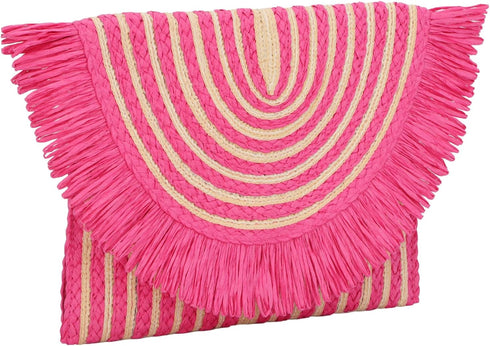Women Fringe Straw Clutch Purses Envelope Summer Beach Bags Woven Clutch Handbags...