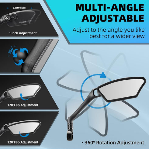 ROCKBROS 2024 Bike Mirror HD Blast-Resistant Bike Mirror Handlebar Mount 360 Degree Adjustable Ebike Mirror Rotatable Bicycle Mirror Easy to Insta...