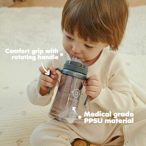 GROSMIMI Spill Proof no Spill Magic Sippy Cup with Straw with Handle for Baby and Toddlers, Customizable, PPSU, BPA Free 10 oz (White)...