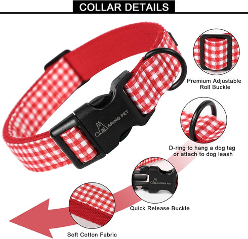 ARING PET Valentine's Day Dog Collar-Cute Cotton Heart Dog Collars, Adjustable Valentine Plaid Pet Collars Girl Puppy Collar with Quick Release Bu...