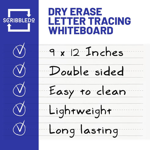 Scribbledo Dry Erase Handwriting Practice for Kids 9 x 12 inch Alphabet Tracing Board Whiteboard Letter Tracing for Kids Ages 3-5 Write and Wipe A...