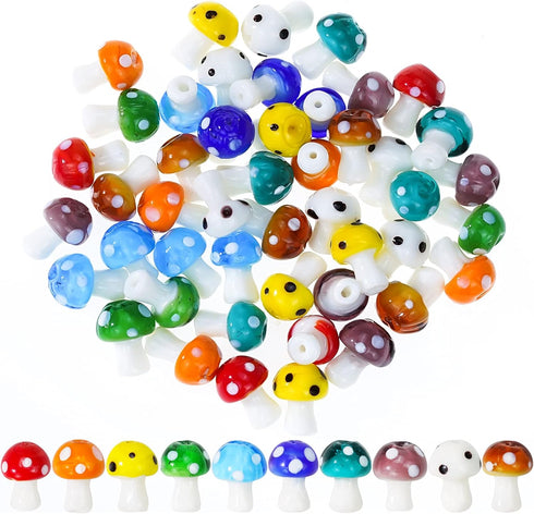 jiebor 50Pcs Mushroom Beads Charms Glass Lampwork Beads Mushroom Ornament for Jewelry Craft Necklace Bracelet Earring Making...