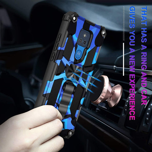 Military Grade Moto G Play Case 2021 - Drop Tested, Built-in Kickstand, Magnetic Car Mount Compatible, Camouflage Deep Blue...