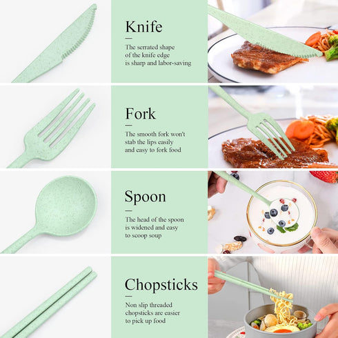 4 Sets Travel Utensils with Case, Cutlery Set Chopsticks Fork Spoon Knife with Case, Reusable Plastic Utensils Sets for Lunch Box Accessories,Port...