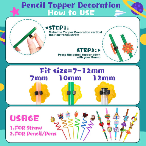 Pencil Charms Bulk for Kids Pencil Clips Pencil Clip Decorations Fun Food Pencil Toppers Accessories Straw Toppers for Pupil Junior School Prize S...
