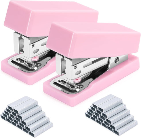 Mini Stapler, 20 Sheets Capacity, Small Cute Staplers for Desk with 2000 Staples, Jam Free, Desktop Stapler Office Stapler (Pink-2 Pack)...
