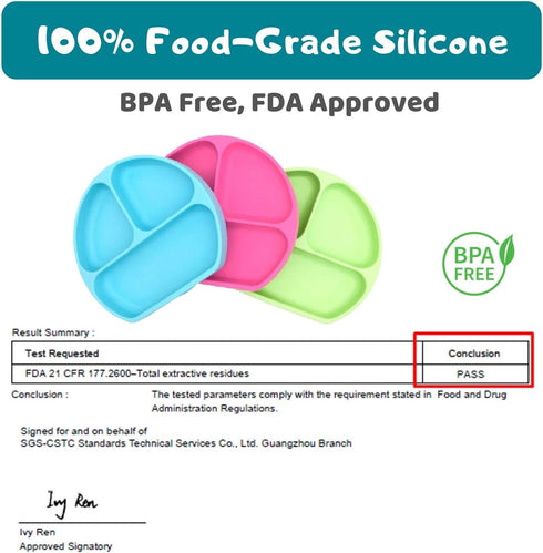 Silikong Suction Plate for Toddlers | BPA Free, 100% Food-Grade Silicone | Microwave, Dishwasher and Oven Safe | Stay Put Divided Baby Feeding Pla...
