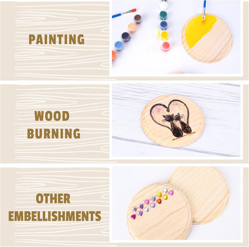 Pllieay 2Pcs 5 Inch Round Wooden Plaque Natural Pine Wood Base Unfinished Circle Plaque for Craft Projects and DIY Home Decoration...