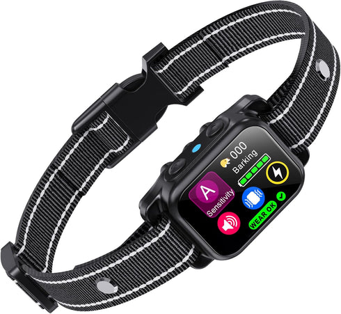 Dog Bark Collar, Next-Gen Physical Vibration Sensor Bark Collar, Anti Barking Training Collar with Intensity Beep Vibration Shock, Rechargeable Sm...