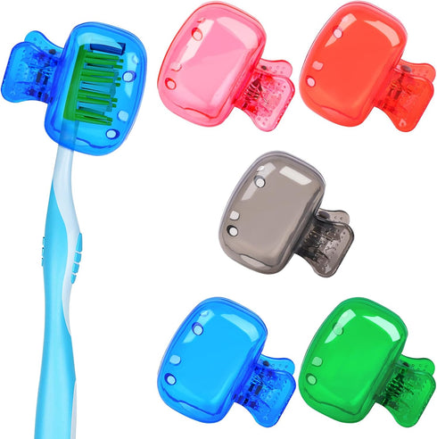 5 Pack Travel Toothbrush Head Covers Cap, Toothbrush Protector Brush Pod Case Protective Plastic Clip for Household Travel, Camping, Bathroom, Sch...