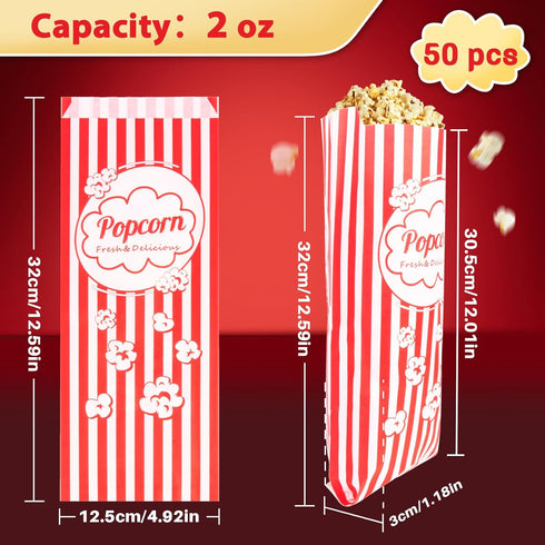 50 Popcorn Bags Individual Servings - 2oz Disposable Food Paper Popcorn Bags Party Pop Corn Sleeves Bulk Carnival Halloween Snack Packs Gift Favor...