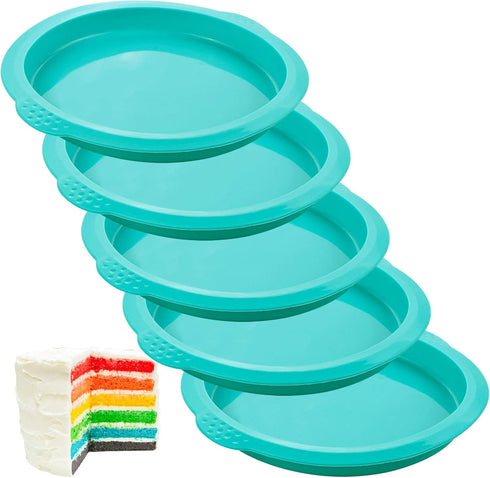 Webake Rainbow Cake Pans, 6 Inch Round Silicone Baking Pans, Set of 6, Great for Jumbo Whoopie Pie, Vegetable Pancakes, Taco Shells, Pizza Crust, ...