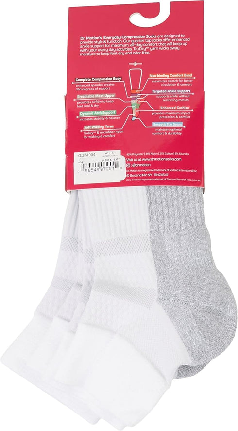 Dr. Motion Solid Half-Cushion | Quarter Compression Socks For Women White...