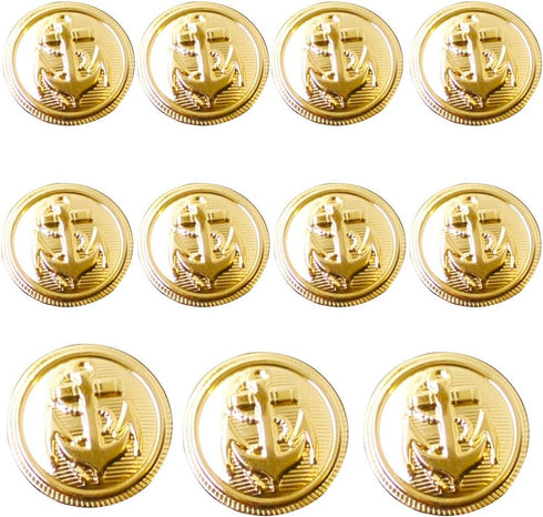 11 Pieces Metal Blazer Button Set - Naval Anchor Crest - for Blazer, Suits, Sport Coat, Uniform, Jacket (Gold)...