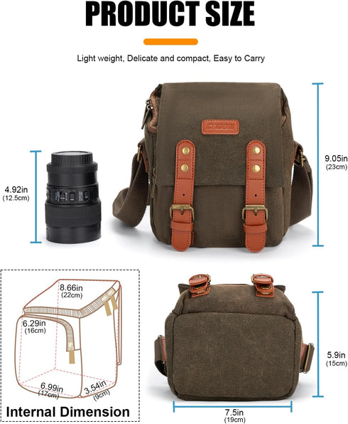CADeN Compact Camera Bag Case Canvas Leather Trim Compatible for Nikon, Canon, Sony Mirrorless Camera and Lenses Waterproof, Camera Shoulder Messe...