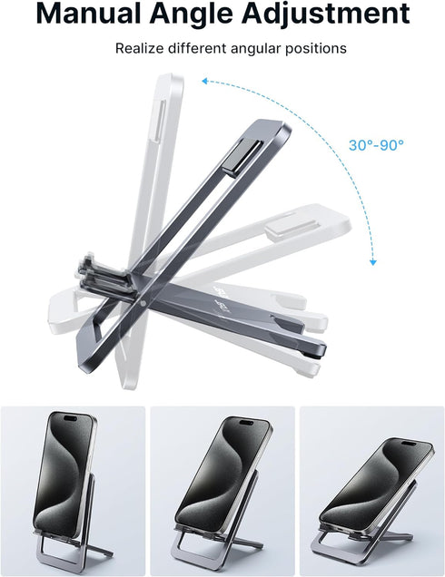 JSAUX Cell Phone Stand, Foldable Aluminum Adjustable Travel Phone Holder for Desk, Compatible for iPhone 15 14 13 12 11 Pro Max X Xr Samsung S22 S...