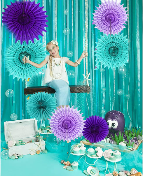 Mermaid Birthday Party Decorations Teal Purple /Wonderland Frozen Party Decorations/Under The Sea Party Supplies Teal Purple Tissue Paper Fan/Froz...
