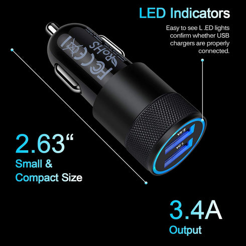 Fast Car Charger, 2Pack 3.4A Fast Charging Car Adapter Dual Port Cigarette Lighter USB Charger for iPhone 14 13 12 11 Pro Max SE XR XS X 8 7 6 6S ...