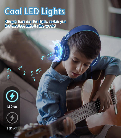 Kids Headphones with LED Lights for School, Upgrade USB Type C Kid Headphone with Microphone, Volume Limiter 85/94dB, Wired On Ear Headphones for ...