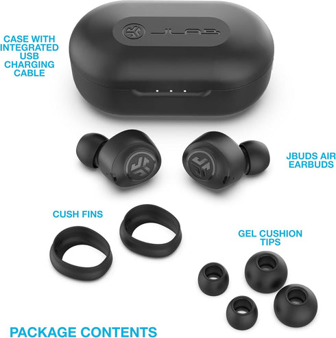 JLab JBuds Air True Wireless Signature Bluetooth Earbuds + Charging Case, Black, IP55 Sweat Resistance, Bluetooth 5.0 Connection, 3 EQ Sound Setti...