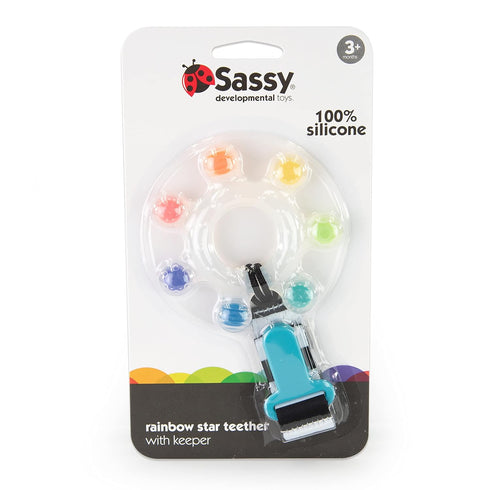 Rainbow Star Teether with Keeper | Textured Silicone Teether for Teething | ages 3+ Months and Up...