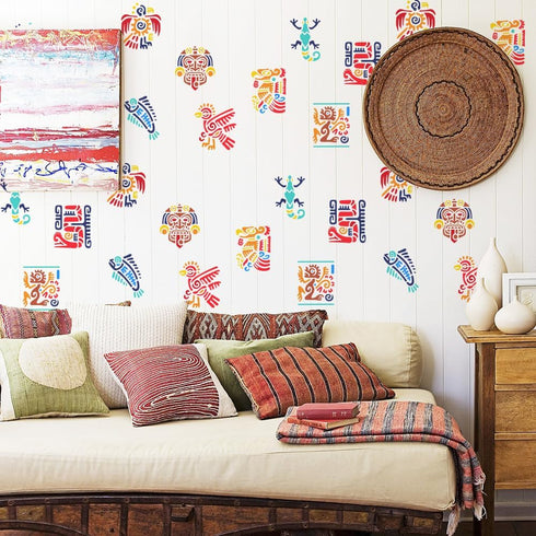 BENECREAT Mayan Stencils, 12x8" Aztec Symbol Painting Templates Reusable Mexico Stencils Template for Scrapbooking, Photo Album, Floor Furniture, ...