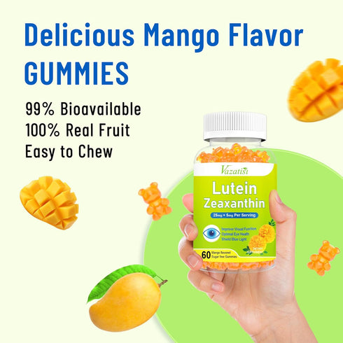 Eye Vitamins Lutein & Zeaxanthin Gummies, Sugar Free Eye Health Supplements with Bilberry, Astaxanthin - Support Blue Light, Visual Function and M...